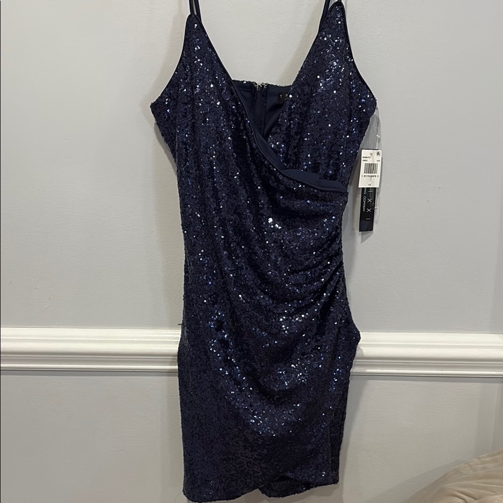 Trixxi Blue Sequin Ruched Bodycon Mini Dress